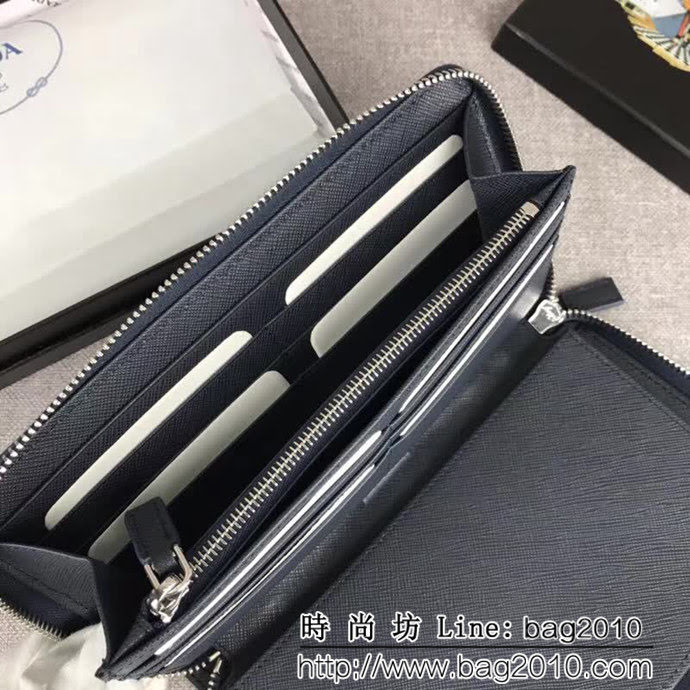 PRADA普拉達 專櫃最新爆款 十字紋牛皮 男士大號單拉鏈錢包 2ML188 DD1871